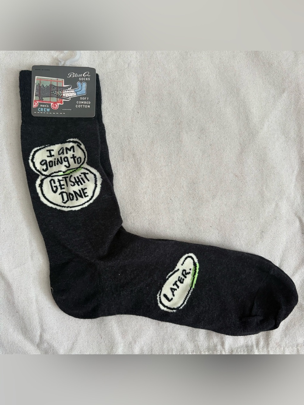 Blue Q Men's Crew Socks "Get S**t Done (Later)" Black Graphic Print Size 7-12